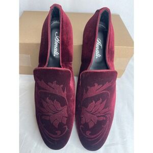 Amali Argos-175 Mens Burgundy Velvet Embossed Floral Loafers Sz 10.5 Dress Shoes